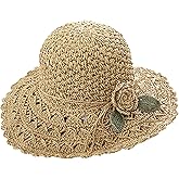 Women's Straw Hats Beach Sun Hats Foldable Sun Protection Beach Cap Flower Woven Sun Hat Wide Brim Hat Packable Bucket Hats