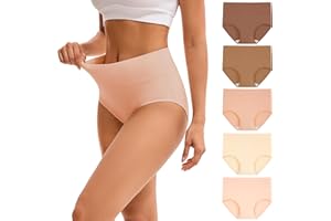 INNERSY Womens High Waisted Underwear Cotton Plus Size Ladies Panties 5-Pack