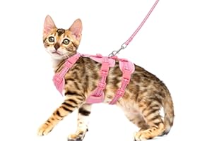 Pawfun Fully Escape Proof Cat Harness and Leash Set for Walking, Adjustable Soft Kitten Vest with Reflective Strip for Small Medium Large Adult Cats, Breathable Kitty Harness,Pink M