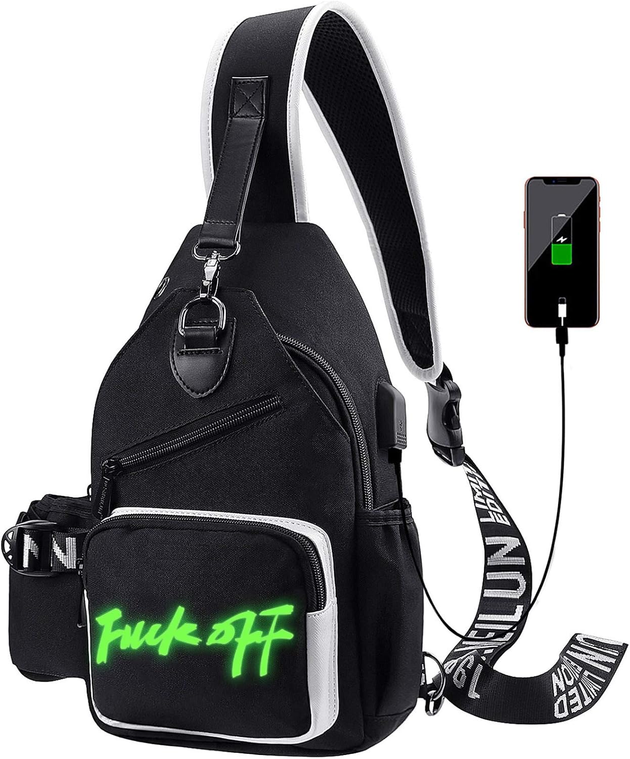 Xinveen Luminous Sling Bag Cross Body Shoulder Backpack Multifunction Chest Bag with USB Charging Port for Men Boys Travel Sports Off