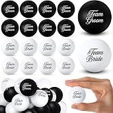 Soulchen 24 Pcs Wedding Table Tennis Balls, Novelty Stress Props | 40 mm Team Groom Bride Party Games, Plastic Black White Balls Decor, for Team Adults Engagement Bachelorette Parties Favors