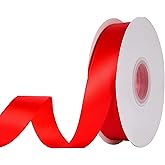 KSRIGHT 1 inch x 25 Yards Double Faced Red Polyester Satin Ribbon for Gift Wrapping,Wedding Decoration, Bows Making, Sewing, DIY Crafts