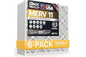 BNX TruFilter 18x18x1 Air Filter MERV 11 (6-Pack) - MADE IN USA - Allergen Defense Electrostatic Pleated Air Conditioner HVAC