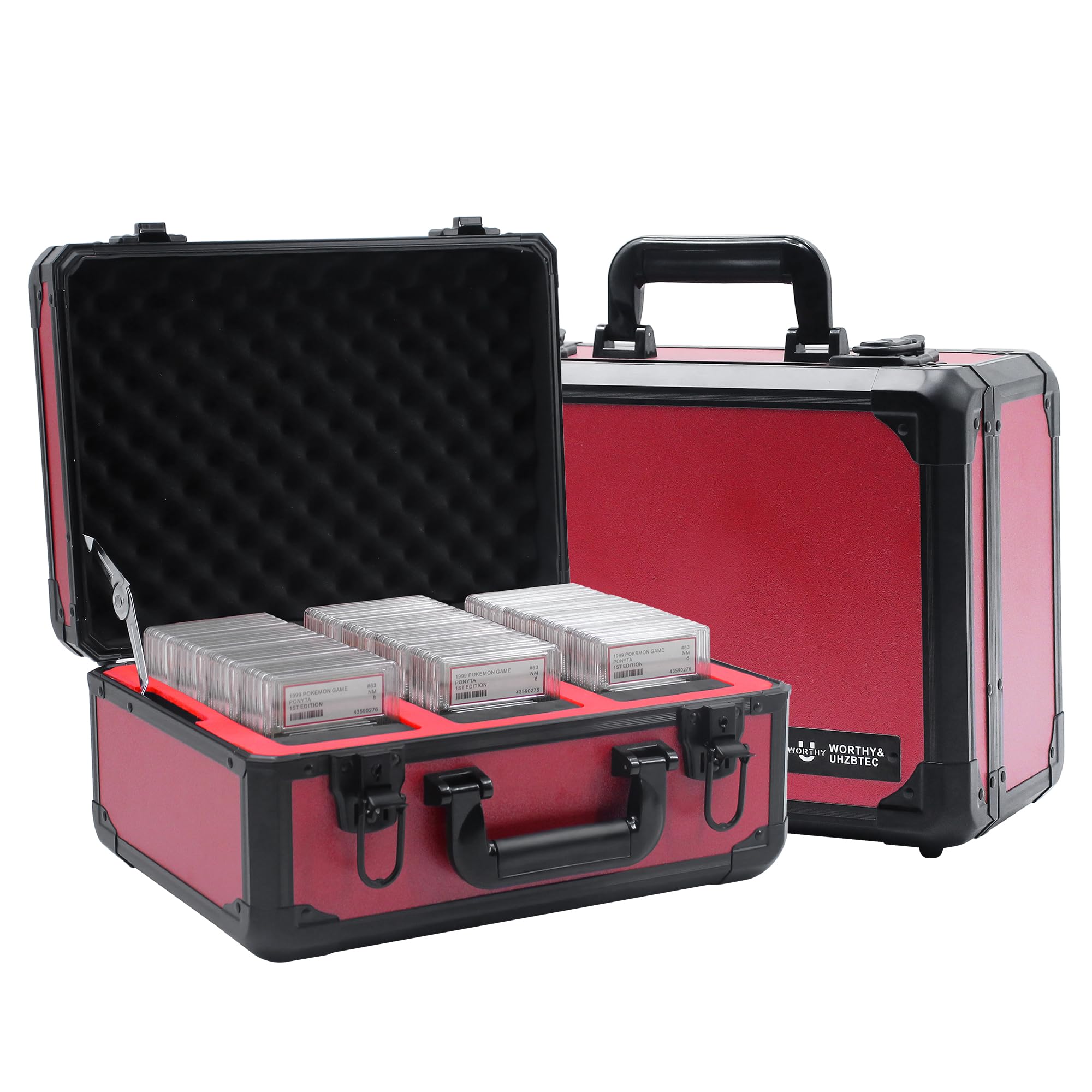UHZBTEC Graded Card Storage Box; Durable Sports, PSA Card Storage Case- Trading Card Storage Box - PSA Slab Case (RED, 14.17x11.2x7 inches)