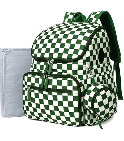 Amazon.com: MCWTH Checkered Diaper Bag Backpack Set for Baby Girls