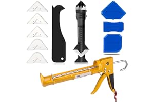 JXINLODGEG Caulk Gun Kit for 10oz Caulk Tubes – Silicone Caulking Gun, Caulk Remover, Sealant Finishing Tool & Grout Scraper – 10:1 Thrust Ratio for Precision Home and Outdoor Repairs