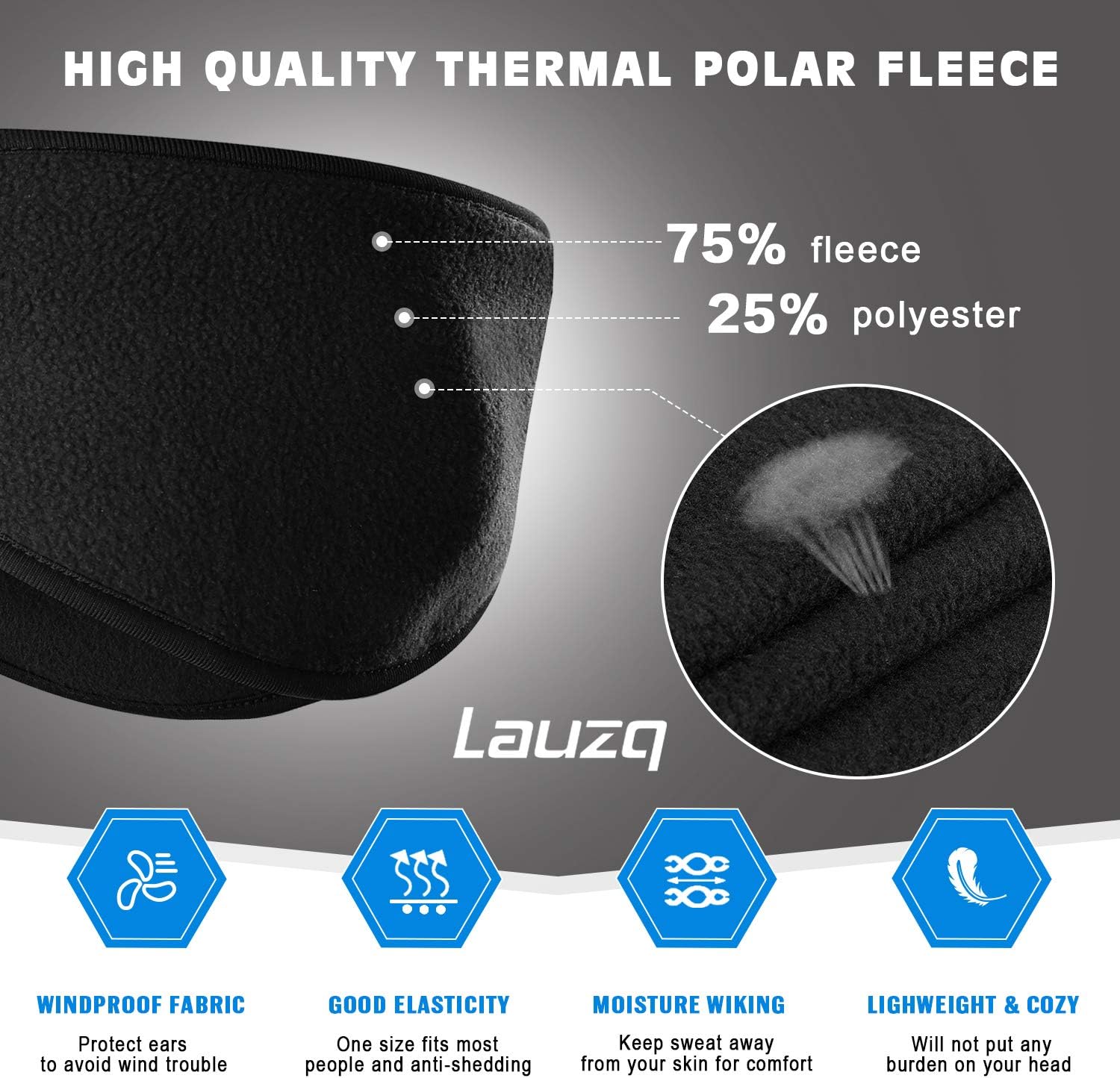 Lauzq Winter Ear Warmers/Muffs Headband for Men Women Kids, Fleece Ear Covers for Running Cycling,Warm & Stretch: Clothing