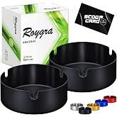 roygra 2PCS Ash Tray, Outdoor Ashtray for Outside Patio with 3 Holders | Classic Stainless Steel, Portable Indoor Ashtrays for Cigarettes, Smoking Accessories, Home Table Decor, Gifts for Smokers