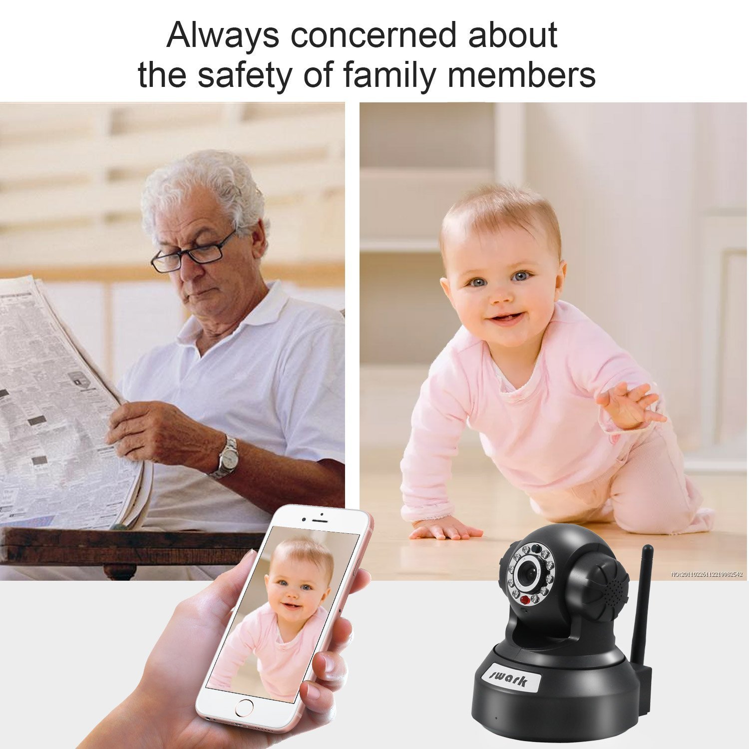 Swark Wireless IP Camera , 720P Dome Camera Remote Monitor with iOS, Android APP-Black