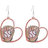 QLUYCKW Wooden Sports Ball Earrings for Women Handmade Heart Lightweight Basketball Rugby Baseball Soccer Dangle Earrings Fans Sports Players