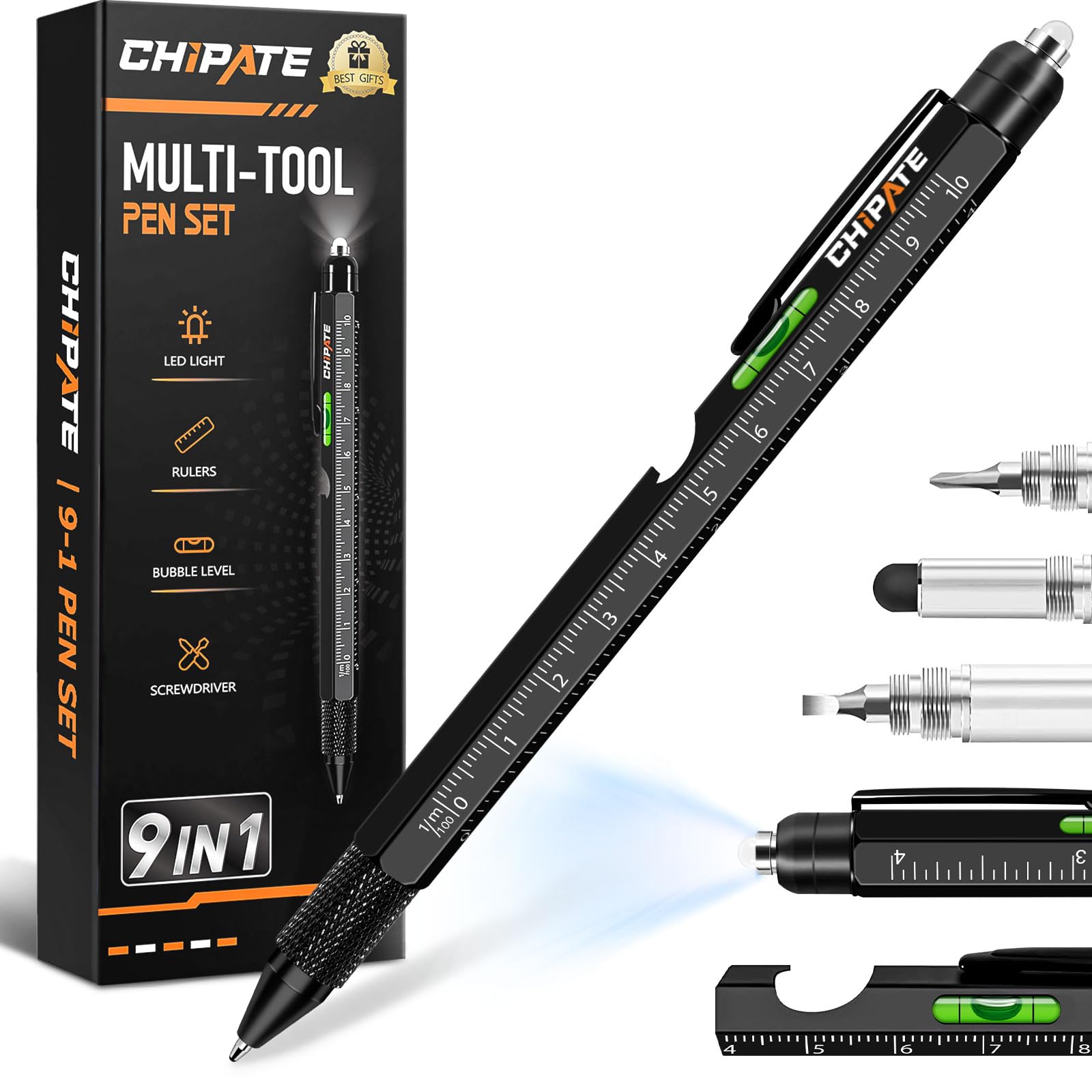 Chipate Valentines Gifts for Him, Gifts for Men, 9 in 1 Multi Tool Pen, Birthday Gift Gadgets for Men/Dad, Father's Day Gift