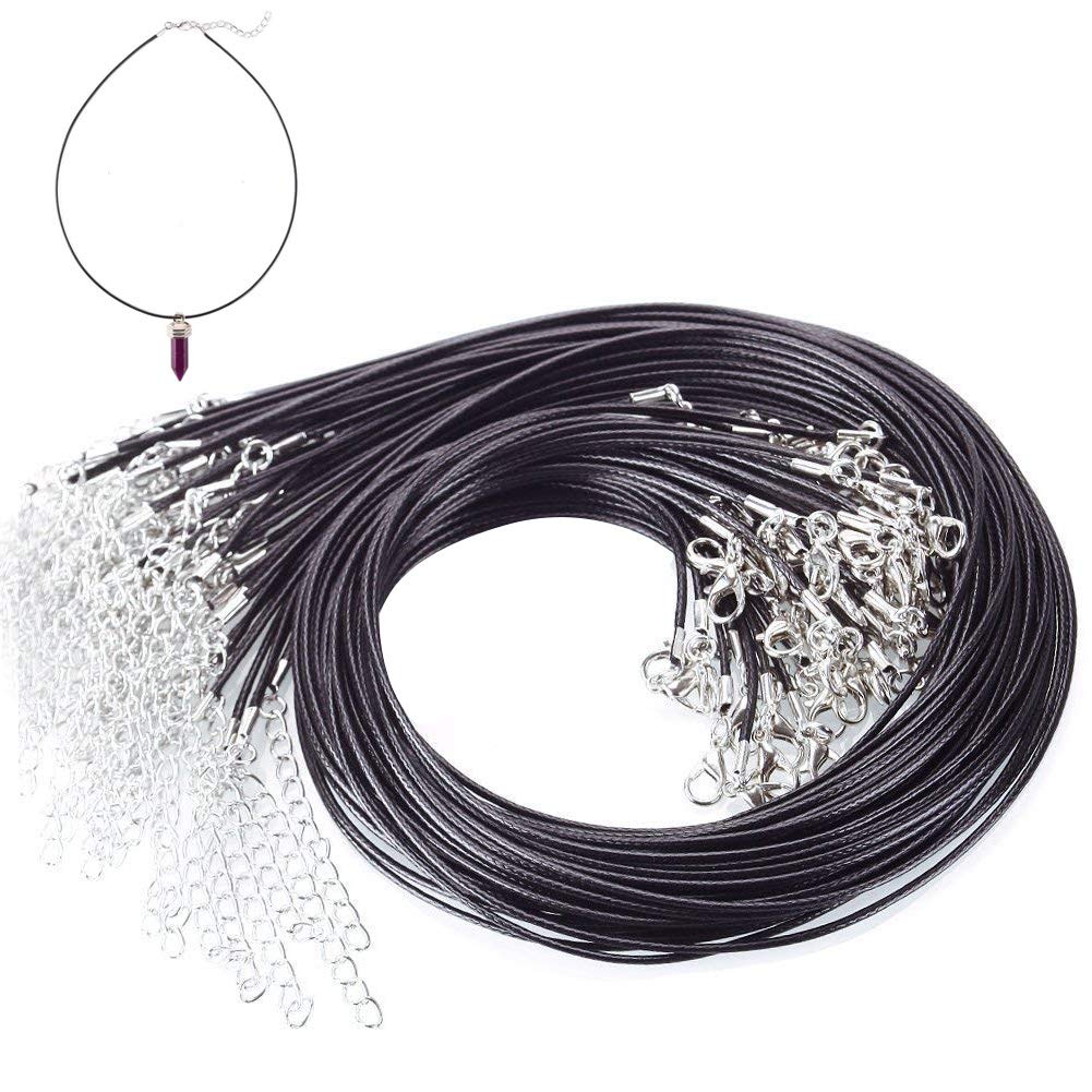 BHAHAI 30 PCS Black Necklace Cord with Lobster Clasp Waxed Necklace String Cord Pendant Bulk Necklace Cords Chain for Bracelet Jewelry Making