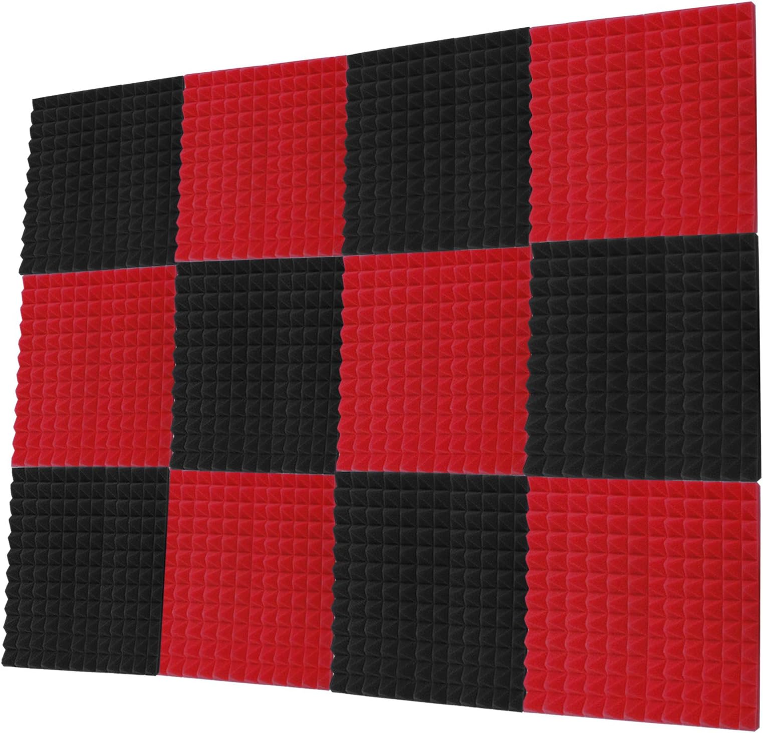 Teraves Acoustic Foam Panels-12 Pack Acoustic Panels Pyramid Soundproofing Studio Foam Sound Proofing Padding for Wall 1" X 12" X 12" Red