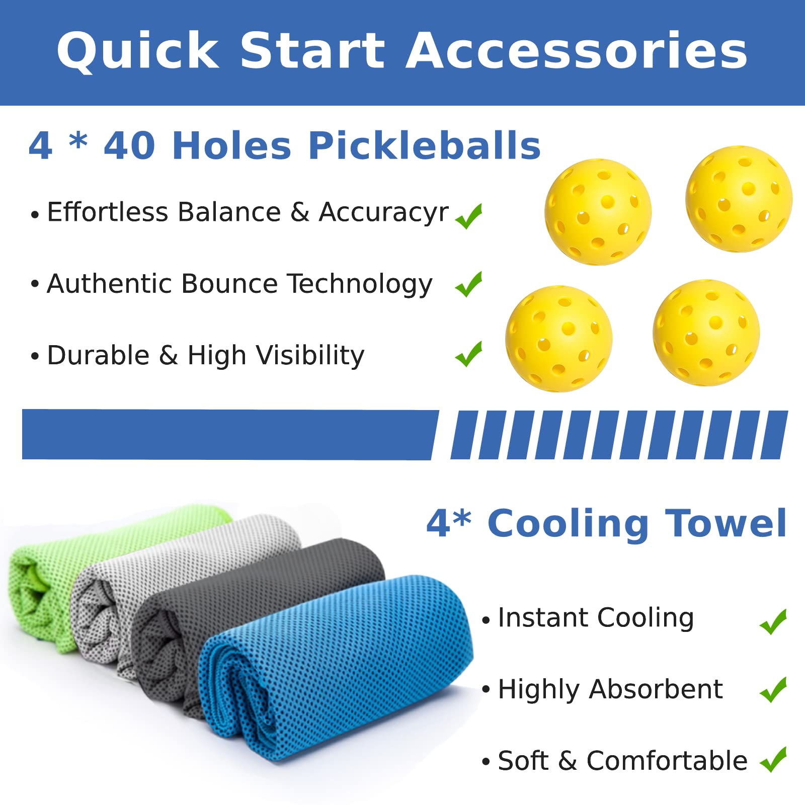 Pickleball Set with 4 Premium Wood Paddles, Cushion Comfort Grip, 4 Cooling Towels, 4 Pickleball Balls & Carry Bag, Pickle Ball Paddle for Men Women
