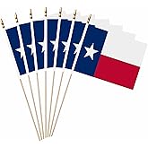LUSEOAN 20 Pack US Texas Mini Stick Flags State of Texas Small Miniature Handheld Flag Decorations,5x8 Inch