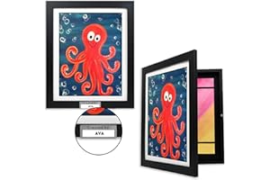 NAOMI CATHERINE DESIGNS Kids Art Frames Changeable | 2 Packs Personalized Child Artwork Frame with Storage | Drawing Frame for childs | Holds over 100 pieces of Kids Artwork Frames Changeable | 12x14 Art Holder - Black