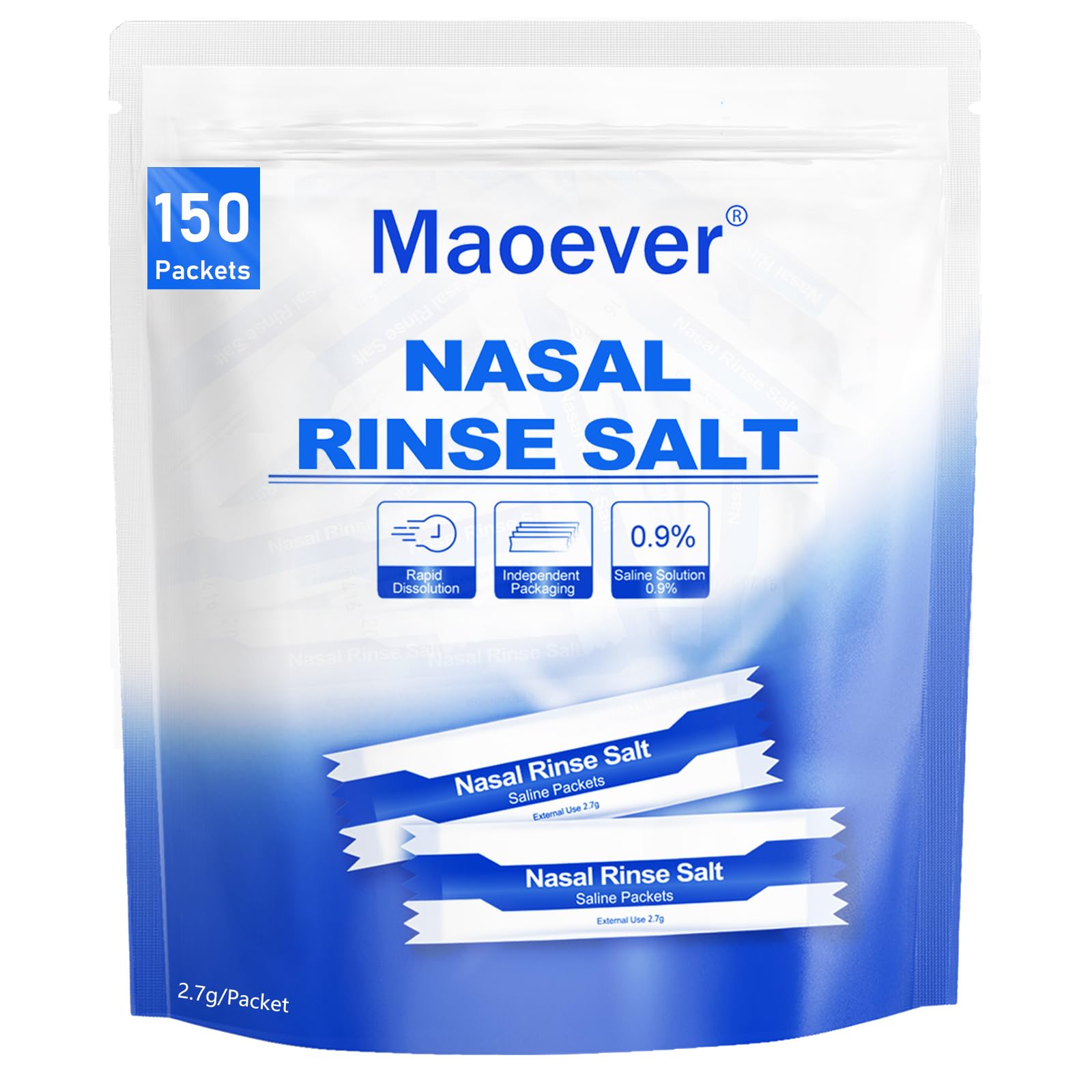 MAOEVER Neti Pot Salt Packets - 150 Individual Saline Packets for Nasal Wash | Neti Pot Refill Kit | Effective Nasal Irrigation | Sinus Care | Nasal Cleansing Solution(Blue)