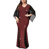 CYCLAMEN Plus Size Sparkly Formal Dress V Neck Handkerchief Sleeve Bodycon Mermaid Maxi Evening Gown Cocktail Party Prom