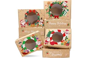 CH HAICHENG 12PCS Christmas Cookie Boxes for Gift Giving, Christmas Treat Boxes with Window for Pastry Dessert Cupcakes Candy Donut