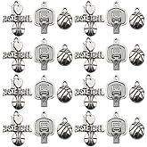 Sailanzi 90pcs Alloy Antique Silver Sports Basketball Set Series Pendant Jewelry Making DIY Keychain Earrings Pendant Various Design Charms for Jewelry Making Bracelets Necklace (SN247)