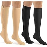 bropite Zipper Close Toe Compression Socks for Women and Men 2 Pairs Knee high 15-20mmHg for Walking Running Nurses Pregnancy