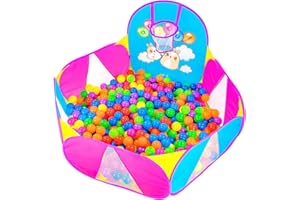 NUBUNI Ball Pool for Toddlers | Kids Ball Pit | Ball Pit for Babies | Piscina de Pelotas para Bebes |Playpen with Basketball Hoop and Zipper Storage Bag, 4 Ft/120CM E : Balls NOT Included