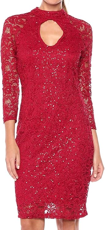 mock neck lace dress