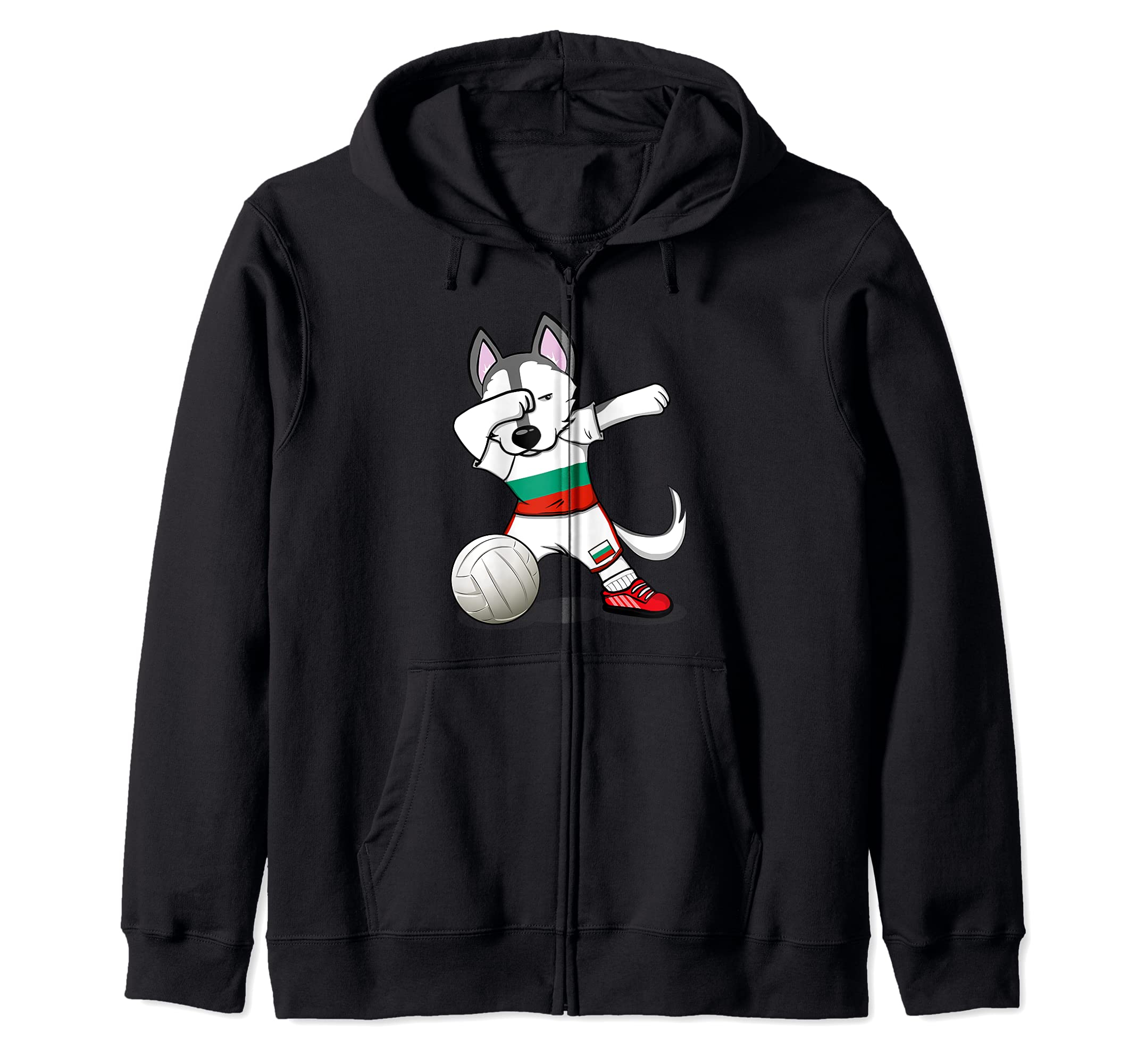 Dabbing Husky Bulgaria Volleyball Fans Jersey Bulgarian Flag Zip Hoodie