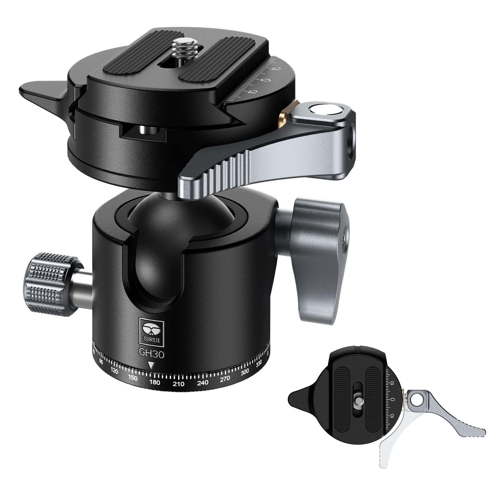 SIRUI Low Profile Tripod Head with Arca-type Quick Release Plate, 360°Panoramic Metal Camera Ball Head Mount with 1/4" and 3/8" Threaded Hole for Monopod, DSLR, Phone, Max Load 22lbs/10kg, GH30