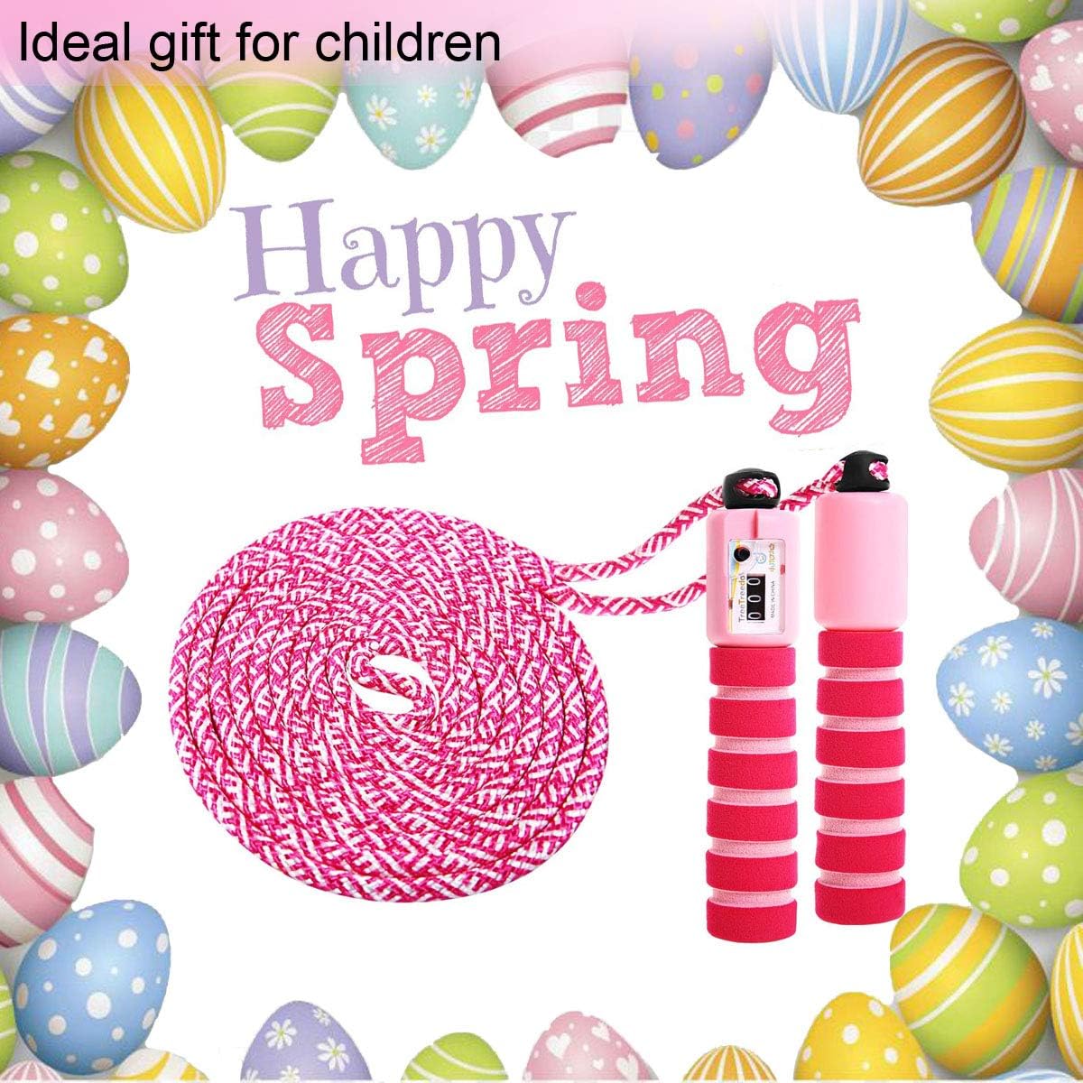 KONVINIT Skipping Rope for Children,Jump Rope Kids Adjustable with Counter and Comfortable Anti-Slip Handles Gifts for Boys and Girls,Pink - Image 3