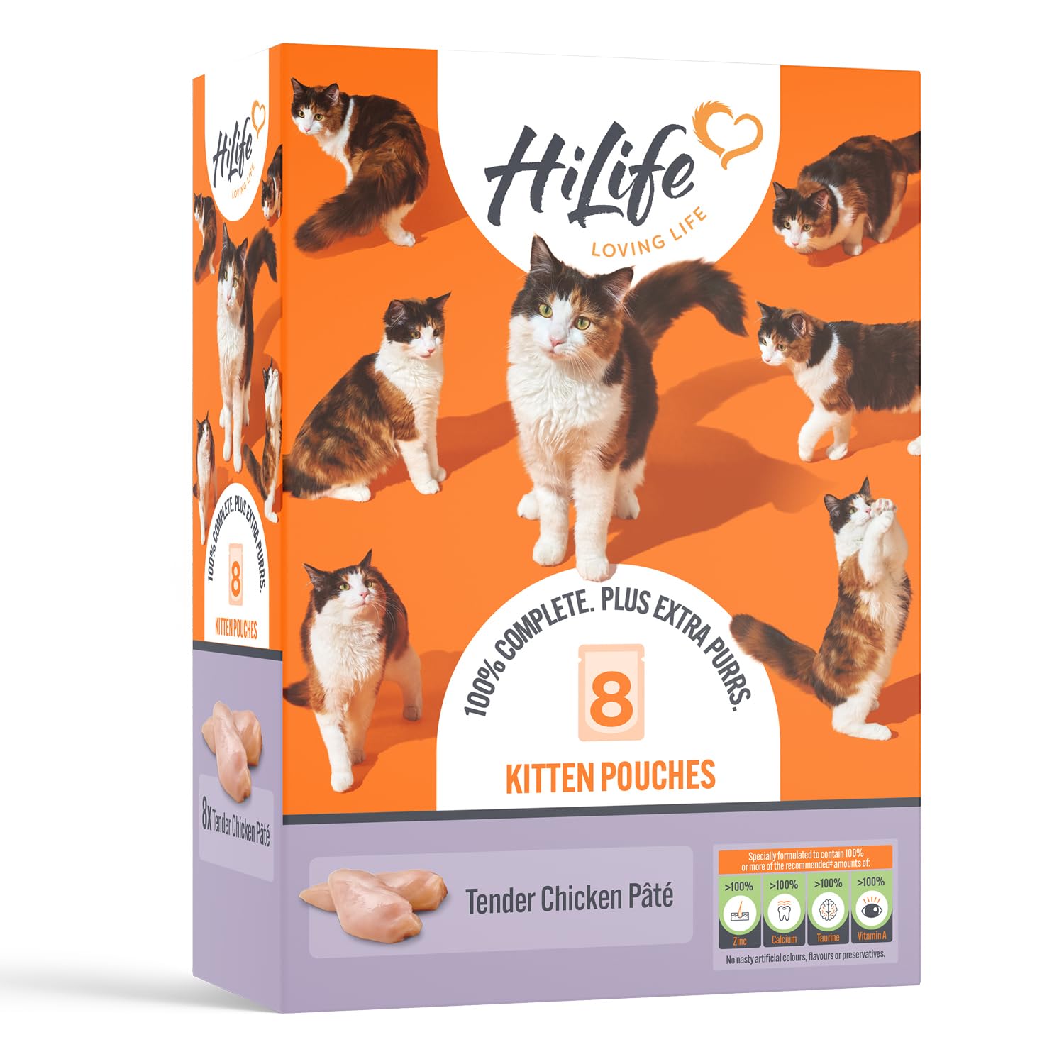 HiLife Kitten Wet Cat Food, Tender Chicken Pate, Complete Cat Food Pouches for Kittens 1 - 12 Months, 100% Natural and Grain Free (8 x 70g Pouches)