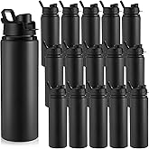 Sunnyray 16 Pcs Aluminum Water Bottle Bulk Reusable Sports Bottle with Snap Lids Multipack Vacuum Water Flask for Travel Camping, Picnics, Gym, Hiking, Cycling, Fishing (Black,25 oz)