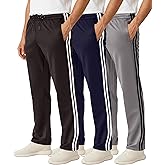Real Essentials 3 Pack: Men's Mesh Open Bottom Sweatpants Gym Active Athletic Workout Casual Pants with Pockets (Big & Tall)