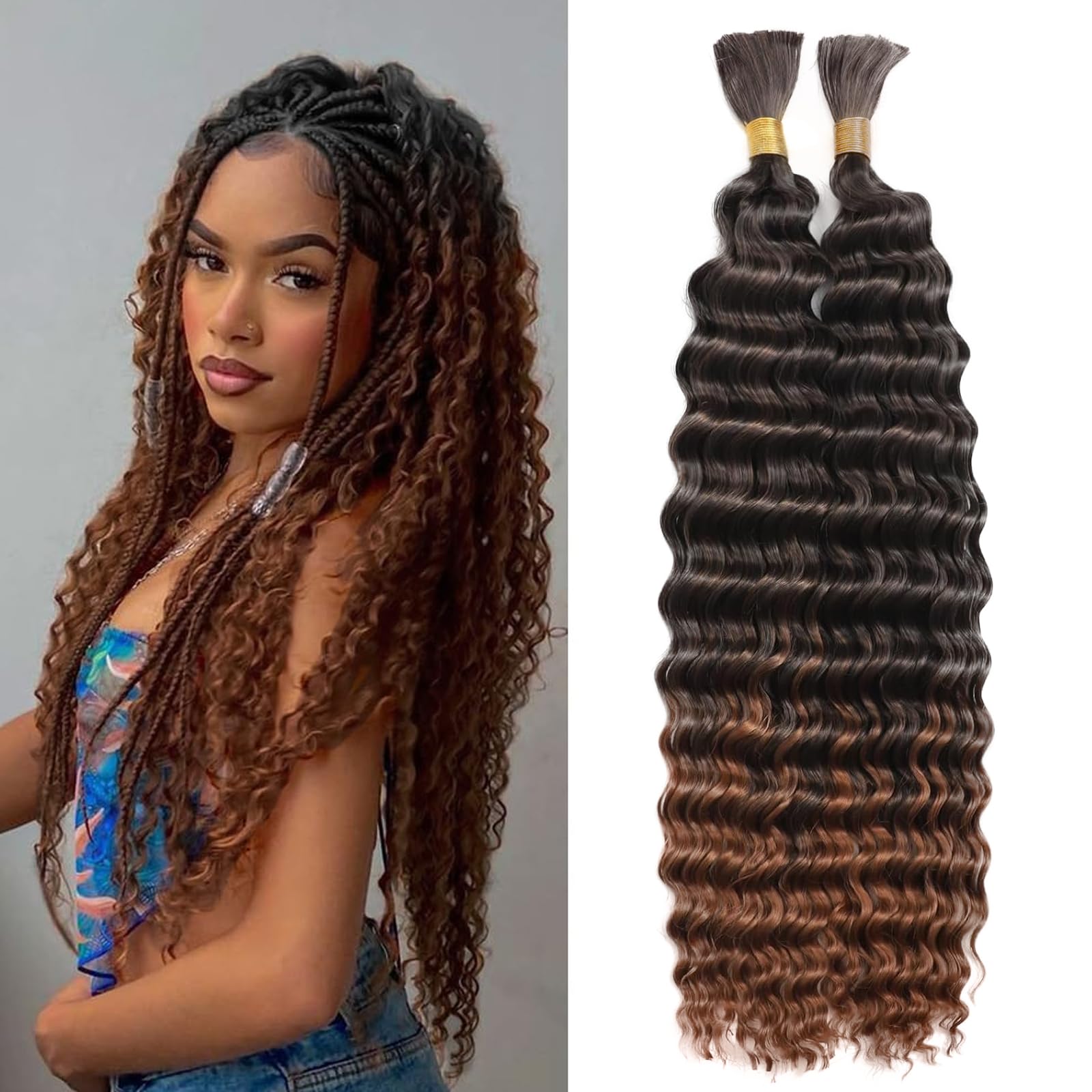 LPARMJIT Deep Wave Bulk hair for Braiding 18 inch 2 Bundles/Pack No Weft for Braiding Wavy Synthetic Braiding Hair Extensions for Boho Braids (T30, 18inch(1pack)) โ image 1