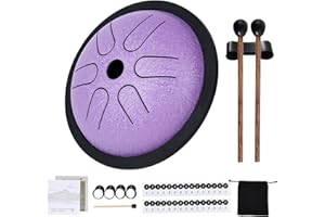 Yahpetes Steel Tongue Drum Musical Percussion Instrument Metal Rain Drum for Outside 5.5 Inch 6 Notes C-Key for Meditation Yoga Education Percussion with Bag, Music Book, Mallets (Purple)