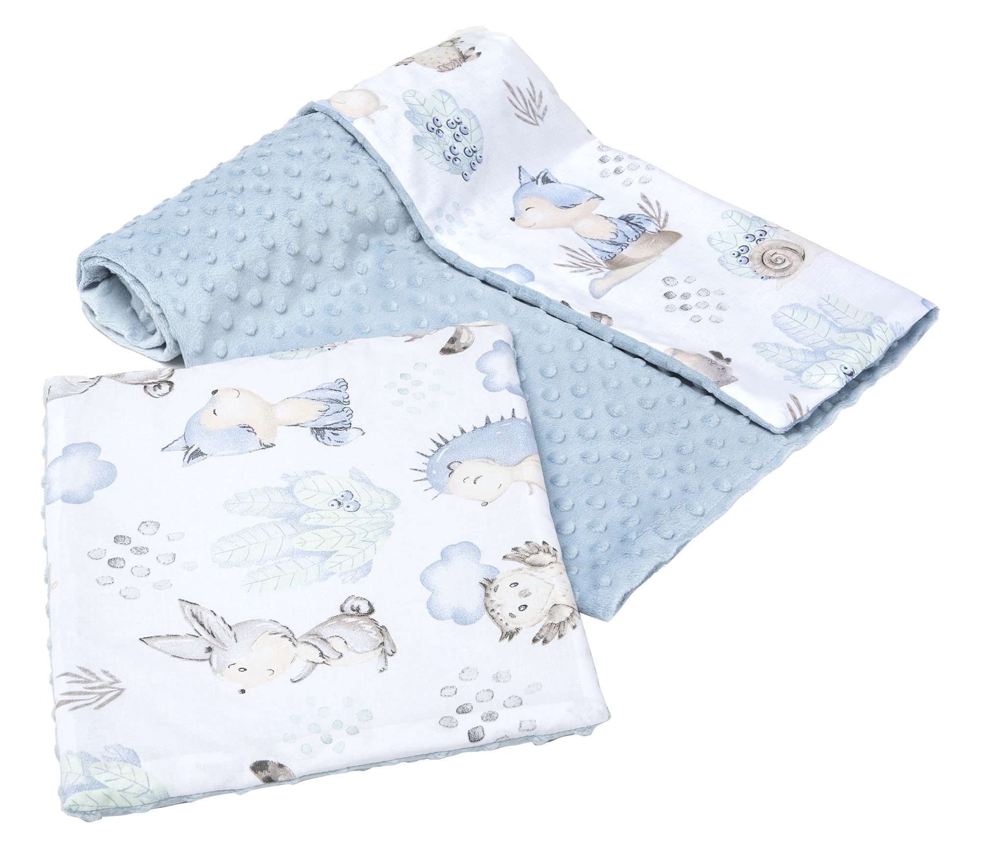 Medi Partners Baby Blanket with Pillow 100% cotton Plush Coverlet Children's Large Two-Sided 75x100 + 35x30cm Multifunctional for Bed Baby strollers (Deer and Hedgehogs with light blue Plush)