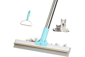 Thalomely Carpet Rake for Pet Hair Removal Tool, 2 in 1 TPU and Copper Rake Teeth, Uproot Clean Hair Remover with 54’’ Adjustable Long Handle, Reusable Cat & Dog Fur Broom for Carpets,Rugs, Mats,Car