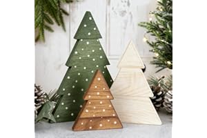 DAZONGE Christmas Decor, Set of 3 Wooden Tabletop Christmas Tree Decorations Sign, Farmhouse Neutral Freestanding X-mas Tree for Home Mantel Shelf Office