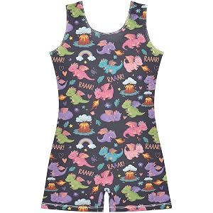 Sletora Cartoon Dragon Gymnastics Leotards for Girls Size 7-8T | Sleeveless Athletic Biketard Dance Leotard Tumbling Gym Unit