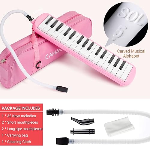 32 Key Melodica Instrument With Mouthpiece Air Piano Keyboard (Pink