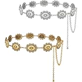 WERFORU 2 Pack Western Concho Belts for Women Metal Chain Belts for Jeans Cowgirl Waist Chain Concert Outfit