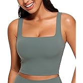 CRZ YOGA Butterluxe Square Neck Crop Tank Tops for Women - Workout Longline Sports Bras Padded Yoga Camisole Grey Sage Small