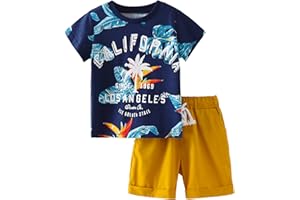 Frogwill Toddler Boys Summer Clothes Hawaiian Jungle Animal Cotton T-Shirt and Poplin Short Outfit Set