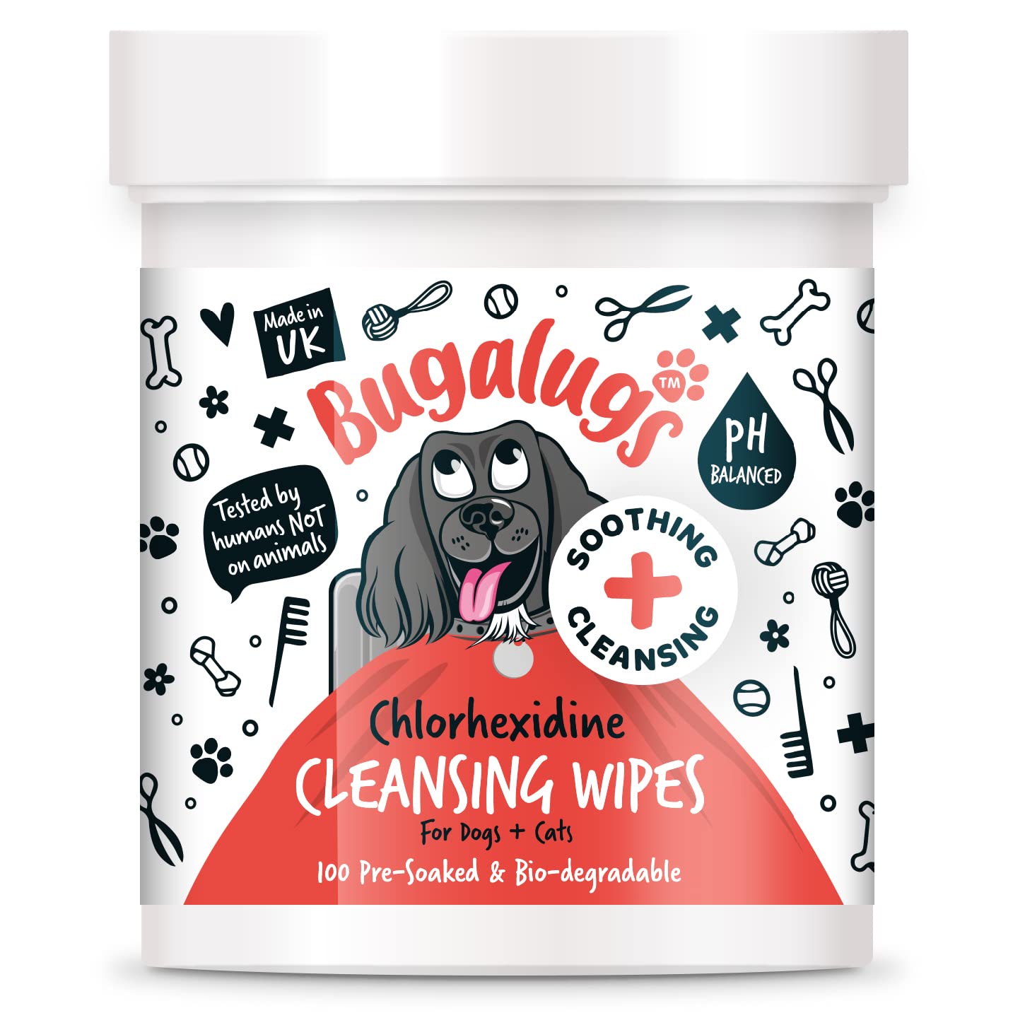 BUGALUGS Dog Wipes for pawly skin - 100 Biodegradable dog grooming pet wipes. Use as Dog ear wipes, dog eye wipes, dog face wipes, Paw & Bum wipes for puppy, dogs & cat grooming
