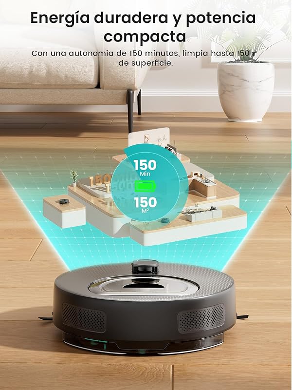 M330 Plus Robot Aspirador y Fregasuelos 3 en 1, 150 min, 5000 Pa, Navegación dToF, Depósito 450 ml, Zonas Virtuales, Robot Aspirador para Alfombras, Alexa/App/WiFi, Gris — foto 3 de 8