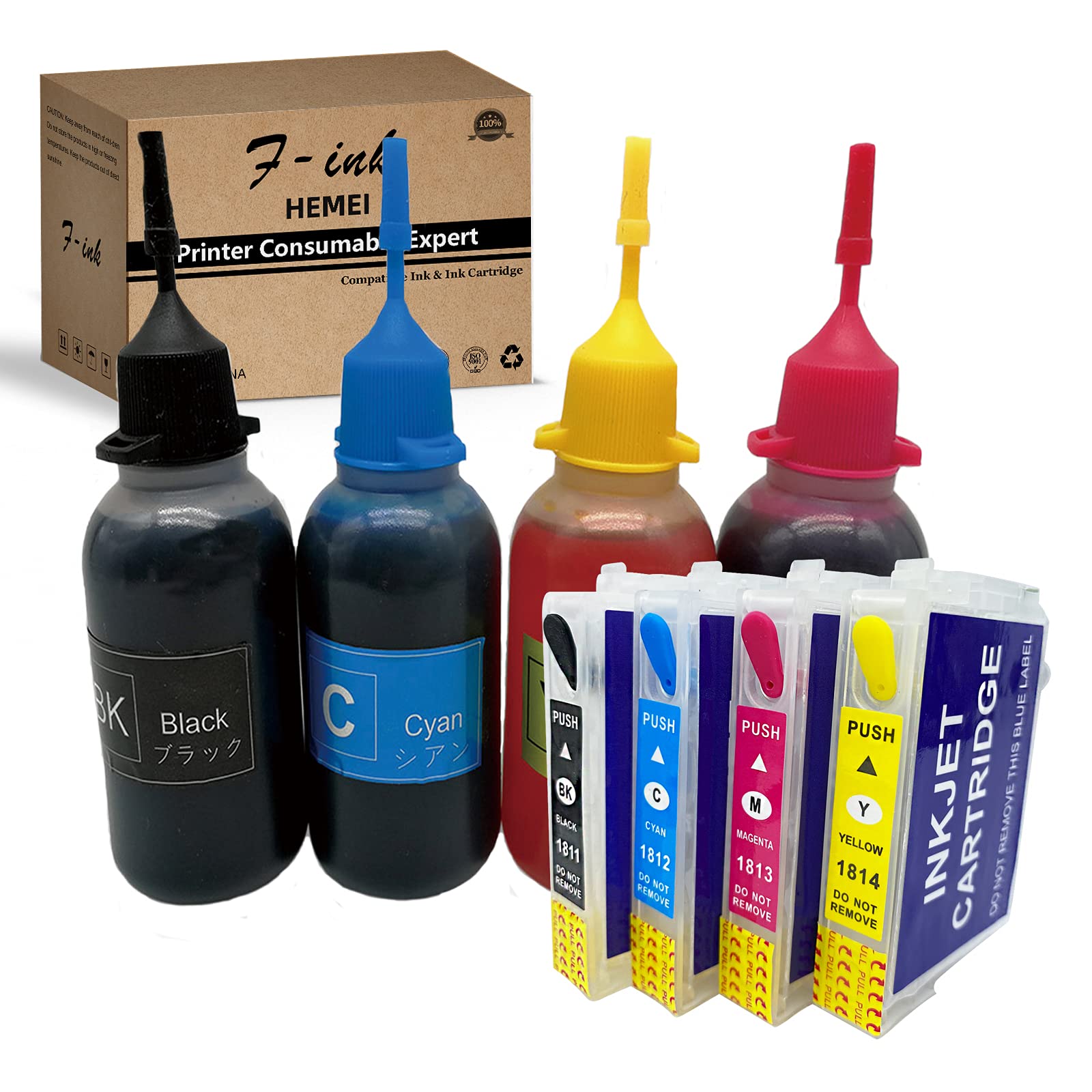 18XL Refillable Ink and 4x50ml Bottle Ink Replacement for Epson 18XL, Work with XP-415 XP-215 XP-225 XP-225 XP-322 XP-325 XP-325 XP-413 XP-413 XP-415 XP422 XP420 XP-425 Printer