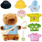 TITQWOP 10.2" Brown Capybara Plush Toy with 9 Clothes and Accessories Super Soft Capybara Stuffed Animal for Kids Girls Boys (Yellow Capybara)