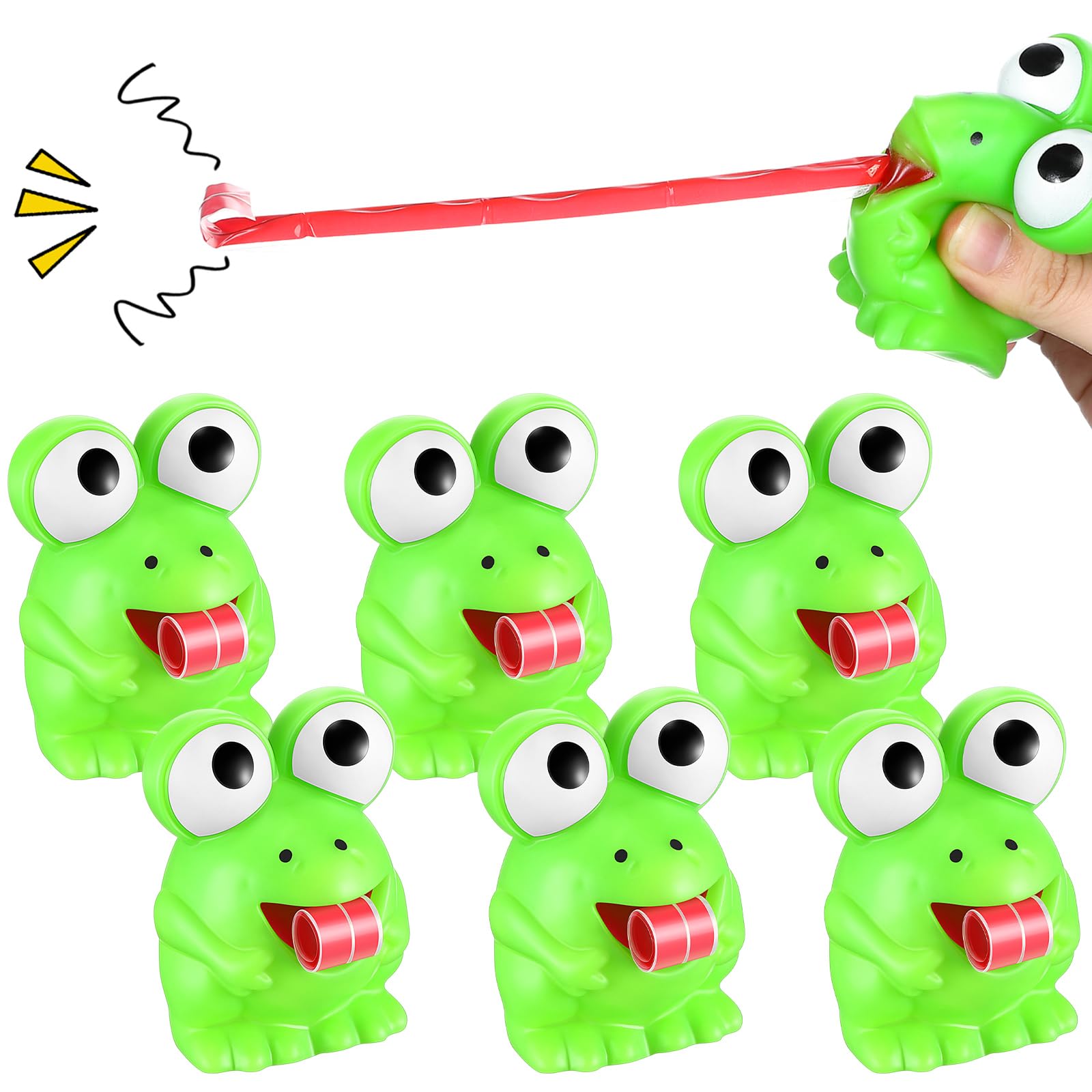 RoundFunny 6 Pcs Rubber Frog Toys Tongue Sticking Out Novelty Relief Squeeze Toys Frogs Stress Screaming Party Favors Decor Passover Frog Stress Ball for Adults Passover Gifts Decompression Relief