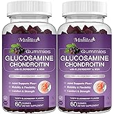 Mulittea Glucosamine Chondroitin Gummies - Extra Strength Joint Support Supplement with MSM & Elderberry for Natural Joint, Antioxidant Immune Support for Adults, Men & Women-(2 Pack)