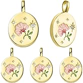 COGCHARGER 5 Pcs Gold Rose Flower Charms for Jewelry Making Round Brass Pendants for DIY Bracelet Necklace Earrings Jewelry Accessories